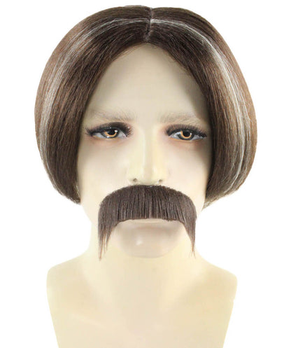 男性用 ブラウン ウィッグ ムースタッシュ セット H-2369 コスプレ ハロウィン ウィッグ プレミアム 通気性のあるキャプレスキャップ