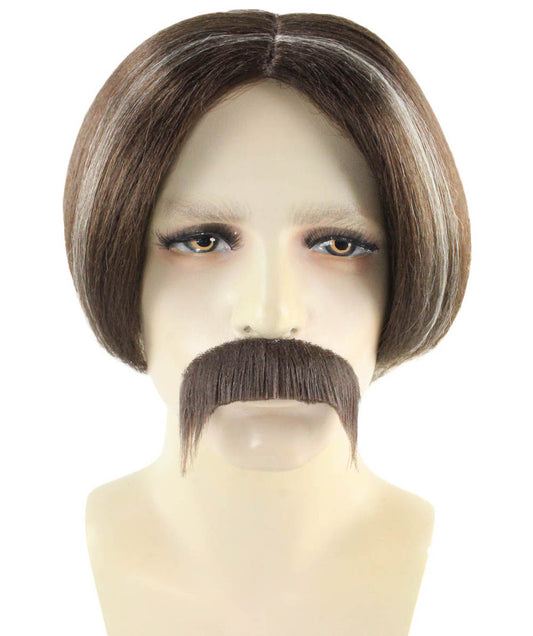 男性用 ブラウン ウィッグ ムースタッシュ セット H-2369 コスプレ ハロウィン ウィッグ プレミアム 通気性のあるキャプレスキャップ