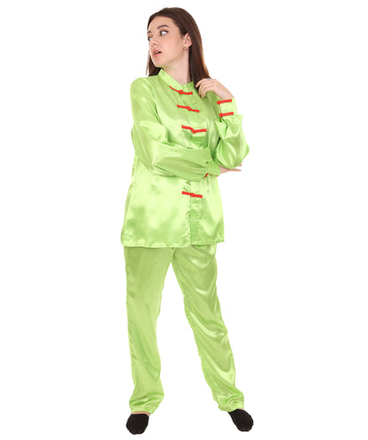 大人用ウィメンズ JCO-270_9 中国の伝統的なカンフー ライムグリーンサテン 制服 コスプレ衣装