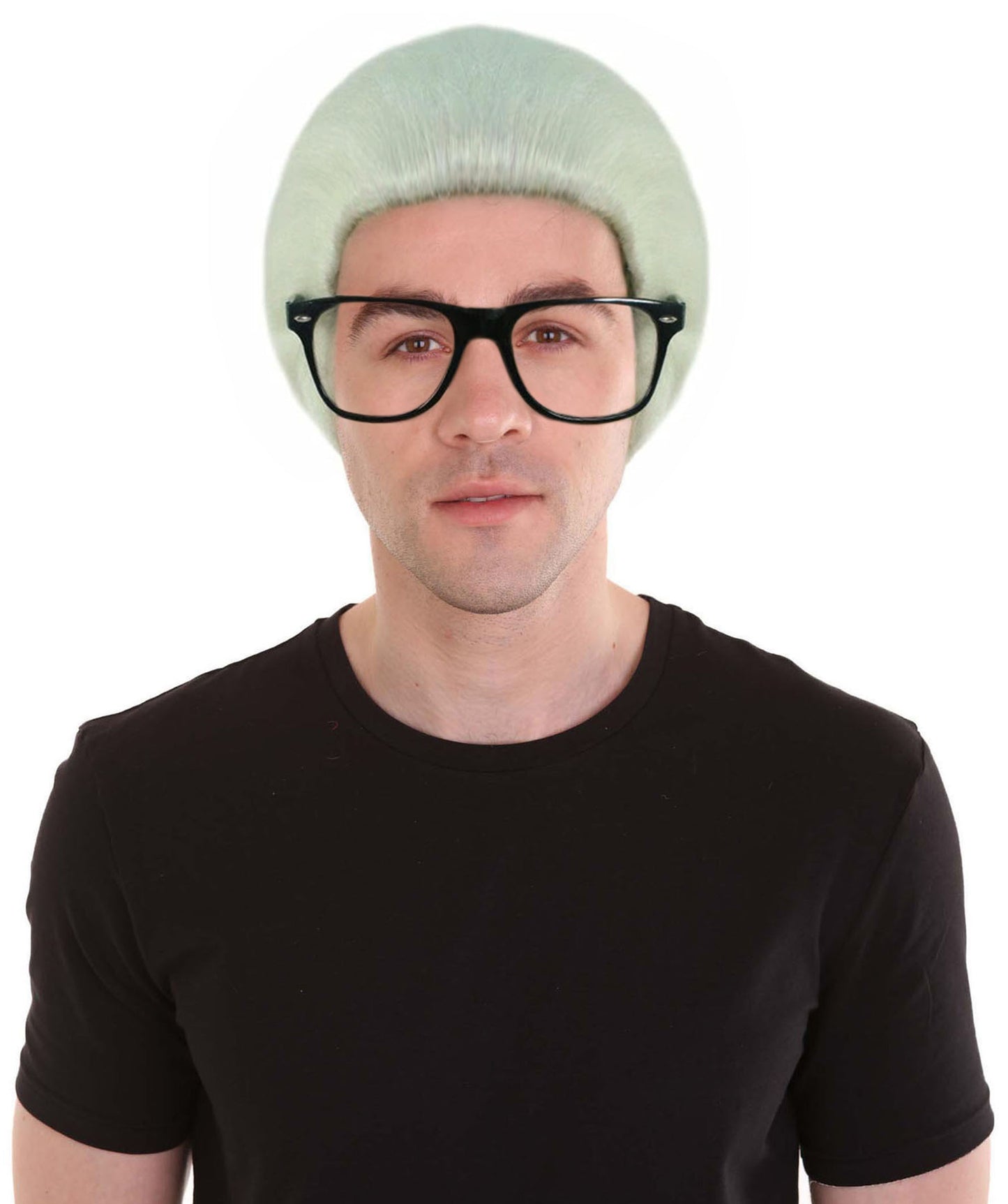 Wigs2you H-4412 メンズホワイトウィッグ（メガネ付き）。合成繊維製。通気性に優れたキャップレスキャップ。