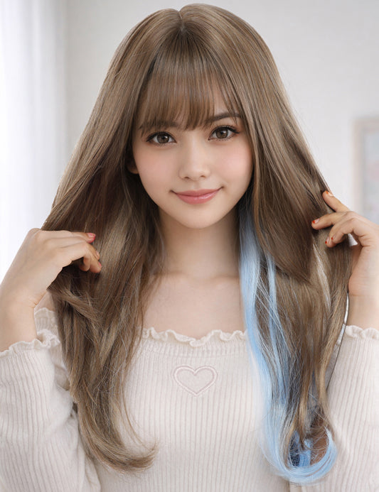 Wigs2you C-122 女性用ナチュラルブラウン人工毛ウィッグ（前髪付き）、長さ22インチのストレートウィッグ！コスプレやファッションルックにぴったり！