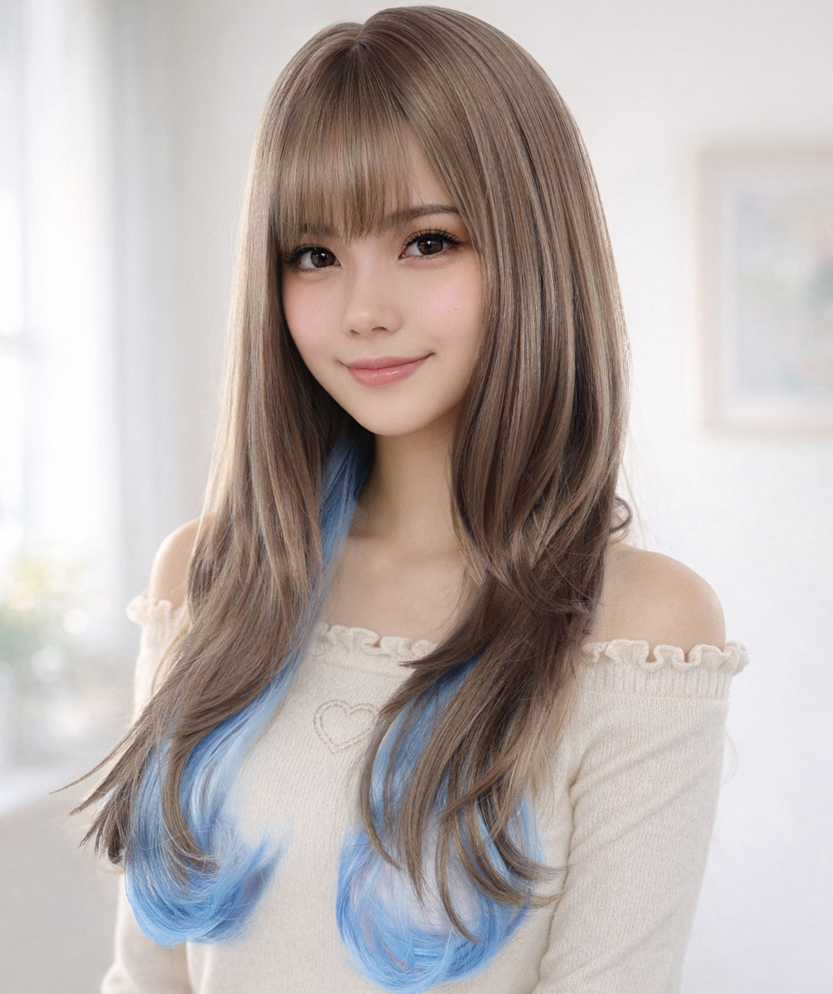 Wigs2you C-122 女性用ナチュラルブラウン人工毛ウィッグ（前髪付き）、長さ22インチのストレートウィッグ！コスプレやファッションルックにぴったり！