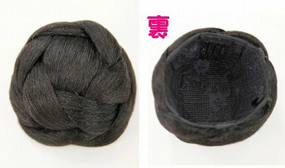 女性 W-8422 の可愛い立体的な三つ編みバンズヘアスタイル ブラック 合成繊維