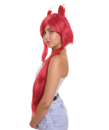女性用リーグオブレジェンズ ピルトーバーエンフォーサーザヤコスプレウィッグ H-4643 レッドビデオゲームウィッグ プレミアム通気性キャップレスキャップ