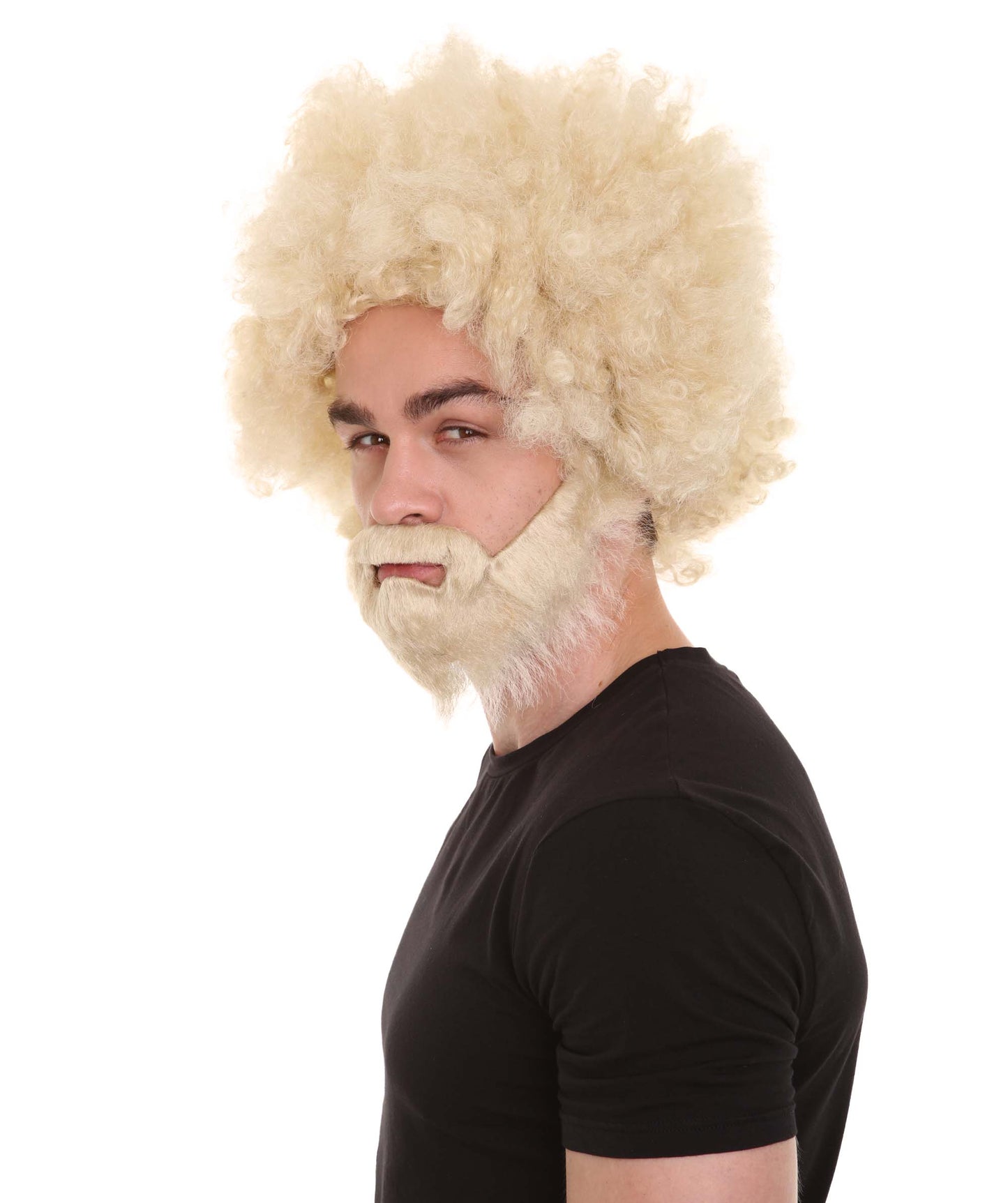 大人 男女兼用 80年代 画家風 アフロウィッグ 顎髭と口髭セット ブロンド H-5115 シンプルでクラシックなセレブコスチューム プレミアムハロウィンウィッグ
