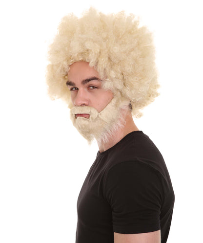大人 男女兼用 80年代 画家風 アフロウィッグ 顎髭と口髭セット ブロンド H-5115 シンプルでクラシックなセレブコスチューム プレミアムハロウィンウィッグ