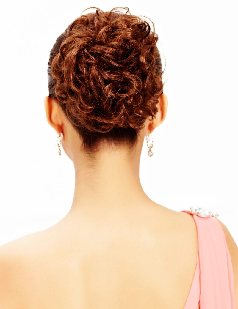 女性 W-8425 の可愛いシニョンフラフィーカーリーフラワールックバンズヘアスタイル チャコールゴールデンオーバン混合 合成繊維