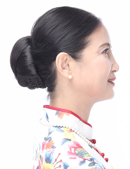 女性 W-8419 のクリーンでナチュラルなラップシニョンバンズヘアスタイル ミディアムオーバン 合成繊維