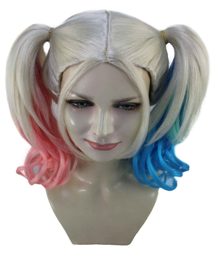 女性用マルチストレートショルダーピッグテイルズレングス トレンディバブルガムヴィランウィッグ マルチカラー H-5288 プレミアムパーティーウィッグコレクション