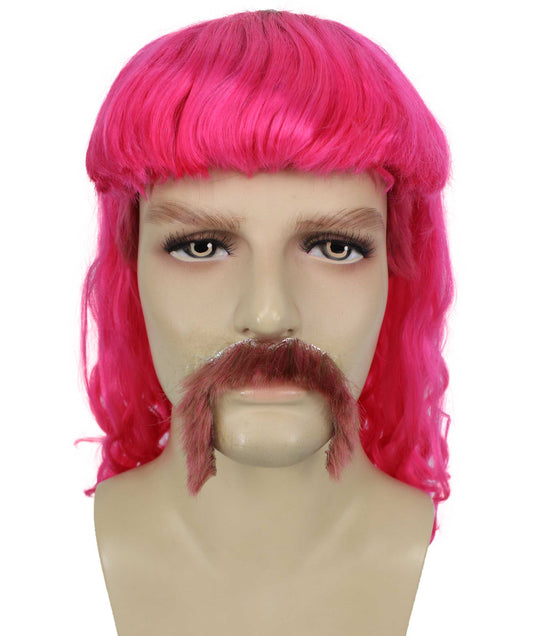 ハロウィンパーティープレミアムメンズH-5565_PKピンクマレットウィッグとヒゲセット