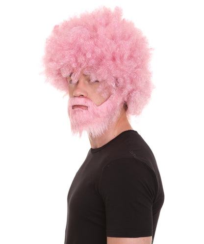 大人 男女兼用 80年代 画家風 アフロウィッグ 顎髭と口髭セット ライトピンク H-5121 シンプルでクラシックなセレブコスチューム プレミアムハロウィンウィッグ