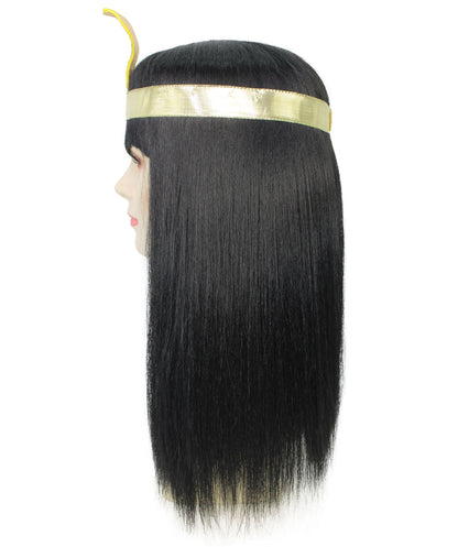 女性用H-5907 エジプトの女王 ウィッグ ヘッドバンド付き ブラック カラー ハロウィンに最適 難燃性合成ファイバー
