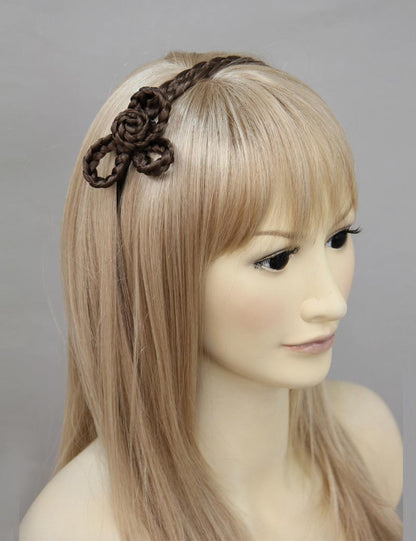 女性 W-8224A のおしゃれなアッシュブラウン 可愛いコンビネーション三つ編みヘッドバンド フラワーヘアアクセサリー 合成繊維