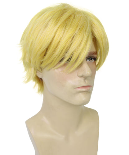 メンズ H-6059 日本のアニメシリーズシェフキャラクターゴールデンブロンドショートヘアウィッグハロウィンに最適難燃性合成繊維