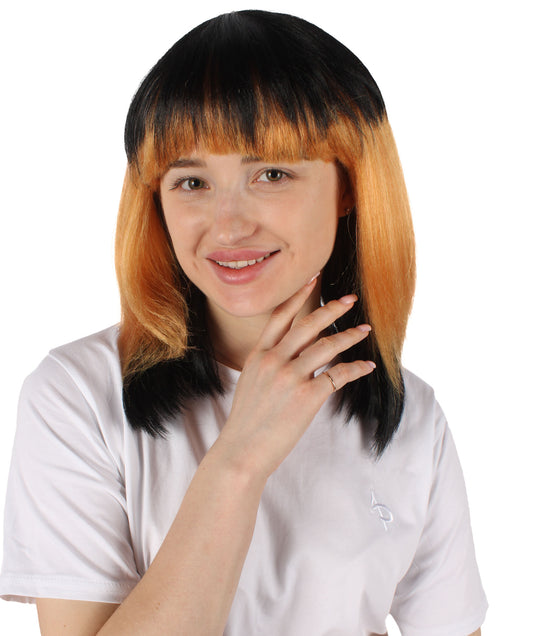 ブラック & ブラウン ツートン ウィッグ 女性用 H-6271 前髪あり ウィッグ 難燃性合成繊維