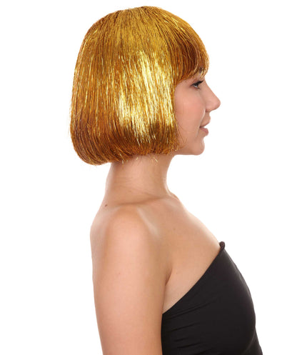 大人の女性用ゴールドティンセルボブウィッグ H-4618 プレミアム通気性キャップレスキャップ