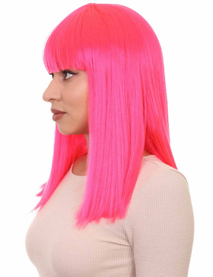 Wigs2you ハロウィン パーティー プレミアム レディース H-1392 簡単装着 快適フィット ロングボブ ネオンピンクウィッグ