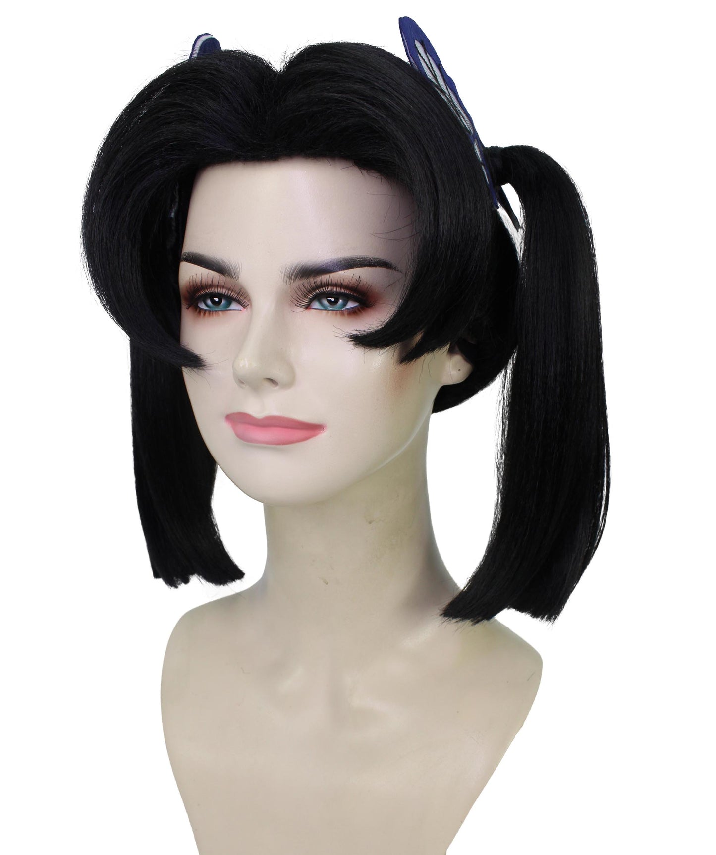 ハロウィーンのために完全な分けられたフリンジが付いているWigs2youの大人の女性のH-5888悪魔の黒のツインテールのかつら 難燃性の合成繊維