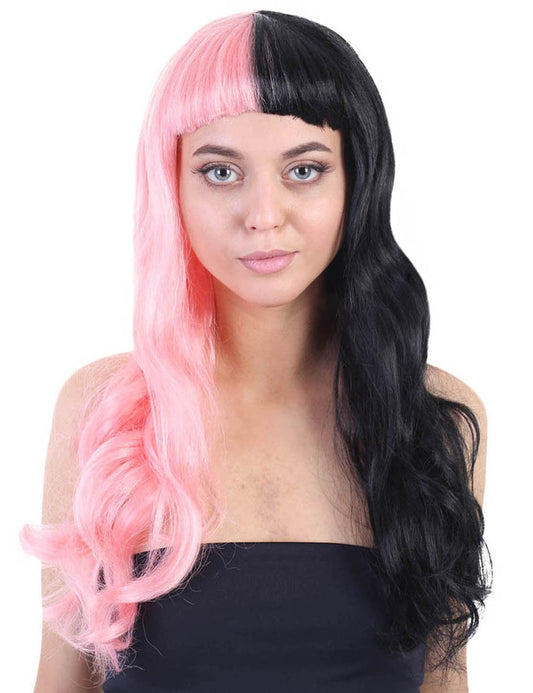 Wigs2you ハロウィンパーティープレミアムレディース H-1471 美しいルックを手に入れよう！独占！コスプレウィッグ メラニー 長いウェービーハーフピンクとブラックスタイル