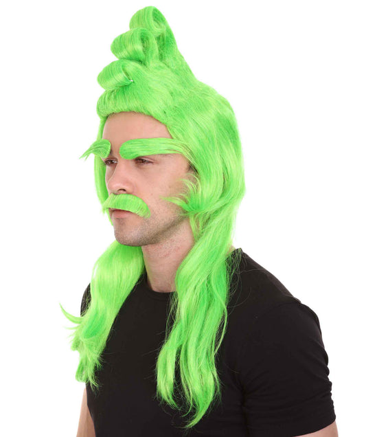 ハロウィンパーティ プレミアム 男性用 H-4787 クリスマス グリンチ サンタ グリーンウィッグ、眉毛、口髭フルセット