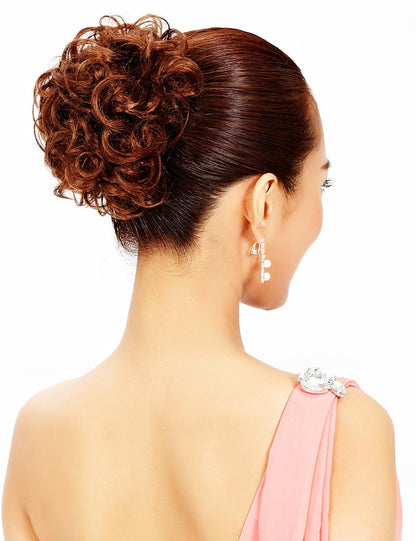 女性 W-8425 の可愛いシニョンフラフィーカーリーフラワールックバンズヘアスタイル チャコールゴールデンオーバン混合 合成繊維