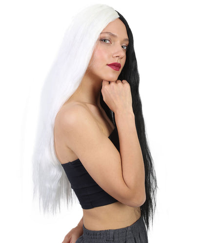 Wigs2you ハロウィンパーティープレミアムレディース H-1813 華やかに見える長いブラックとホワイトのツートーンウィッグ