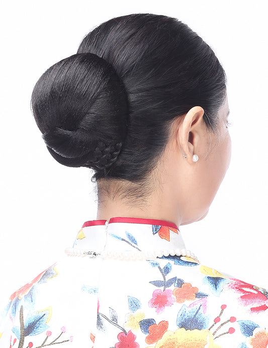 女性 W-8419 のクリーンでナチュラルなラップシニョンバンズヘアスタイル ミディアムオーバン 合成繊維