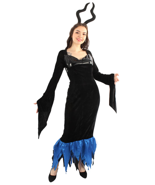 女性 JCP-225 レディ マレフィセント コスチューム ブラックとブルー ハロウィン コスチューム