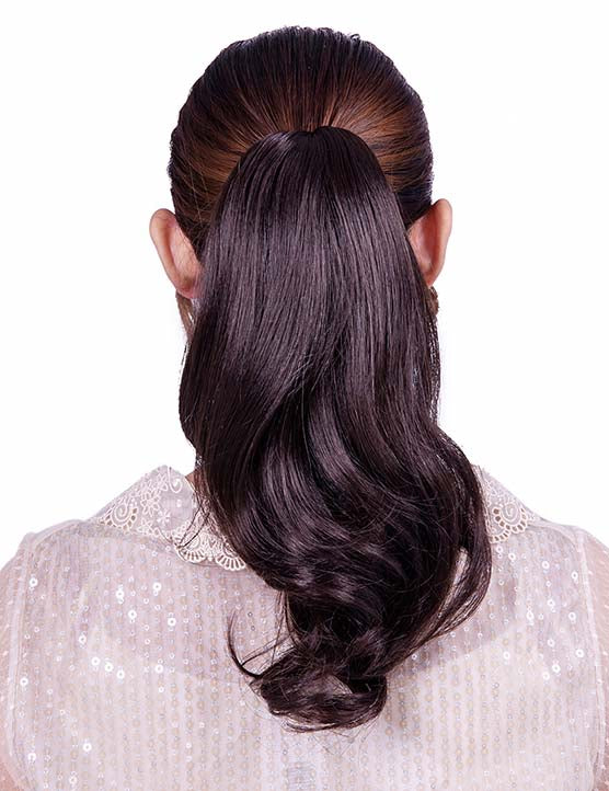 レディースファッション WS-5004 ブラック ヒートスタイリング可能 ポニーテールウィッグ ナチュラルカーリー ヘアピース 合成繊維