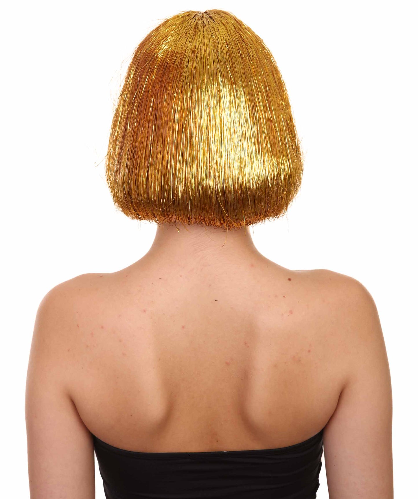 大人の女性用ゴールドティンセルボブウィッグ H-4618 プレミアム通気性キャップレスキャップ