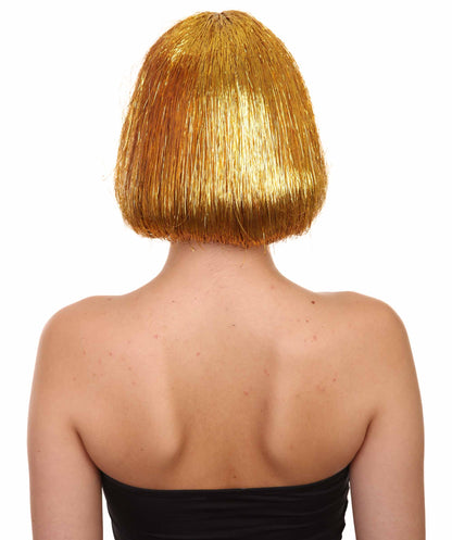 大人の女性用ゴールドティンセルボブウィッグ H-4618 プレミアム通気性キャップレスキャップ