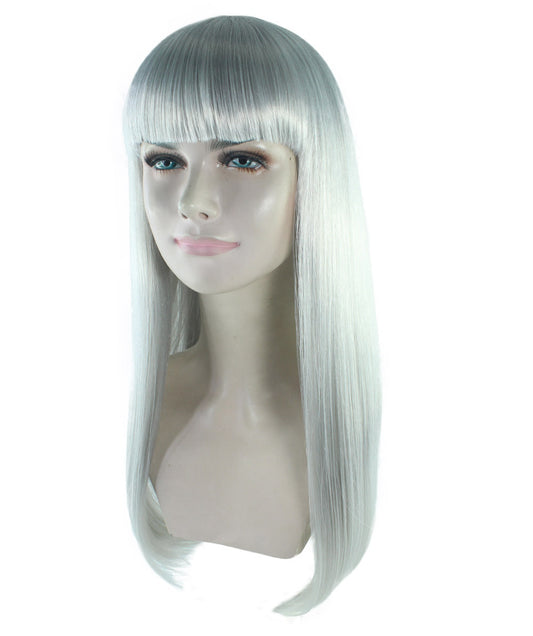 女性用 ロング シルバー ボブ ウィッグ H-3348 ファンシー パーティー イベント レディ ハロウィン ウィッグ プレミアム通気性 キャプレス キャップ