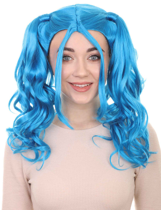 Wigs2you ハロウィンパーティー プレミアム レディース H-746 ドリー ピグテール ウィッグ ネオンブルー色