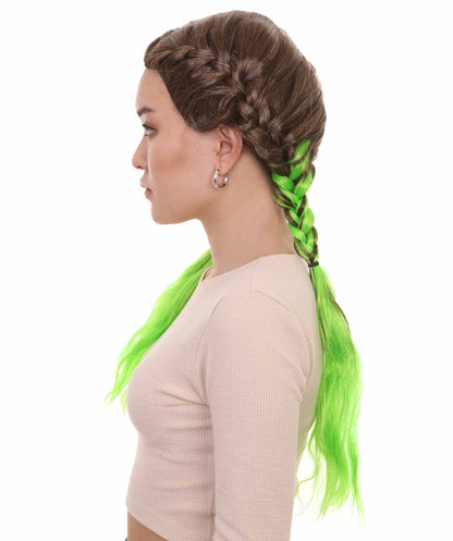 Wigs2you ハロウィンパーティープレミアムレディース H-1859 着け心地が良い とても快適 ブラウン&グリーン三つ編みウィッグ