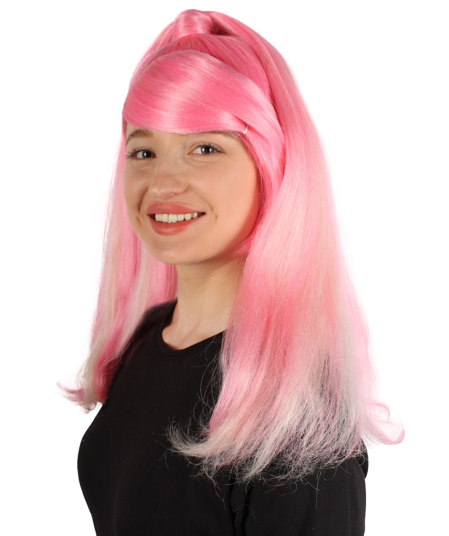 大人向け女性用 H-5818 ラッパー ピンク ポニーテール ウィッグ ハロウィンに最適 難燃性合成ファイバー