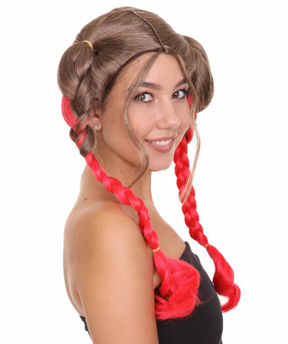 Wigs2you ハロウィンパーティープレミアムレディース H-1858 着け心地が良い とても快適 ブラウン&レッド三つ編みウィッグ
