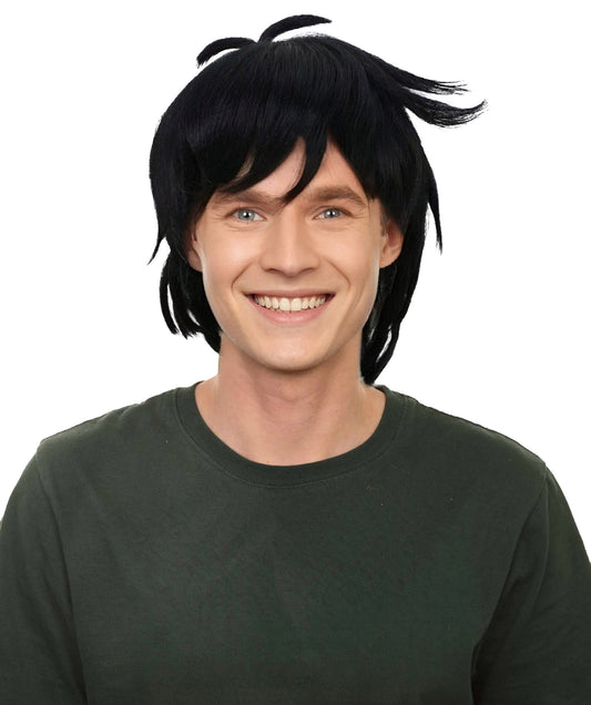 メンズ H-6078 ブラック アニメ コスプレウィッグ ハロウィンに最適 難燃性合成繊維