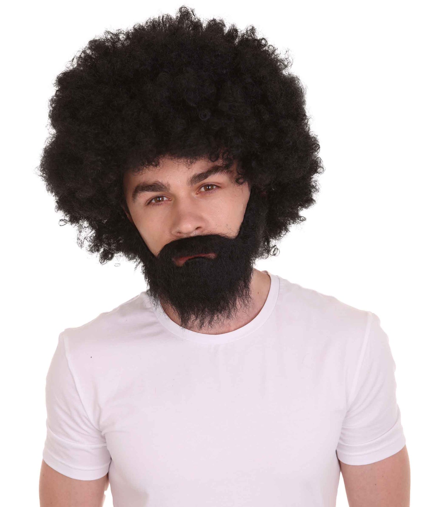 大人 男女兼用 80年代 画家風 アフロウィッグ 顎髭と口髭セット ブラック H-5133 シンプルでクラシックなセレブコスチューム プレミアムハロウィンウィッグ