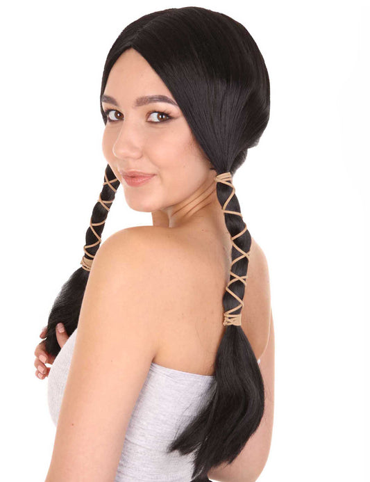 Wigs2you ハロウィン パーティー プレミアム H-1454 簡単に着用でき 快適なフィット感の女性インディアン メイデン スタイル ブラック カラーウィッグ