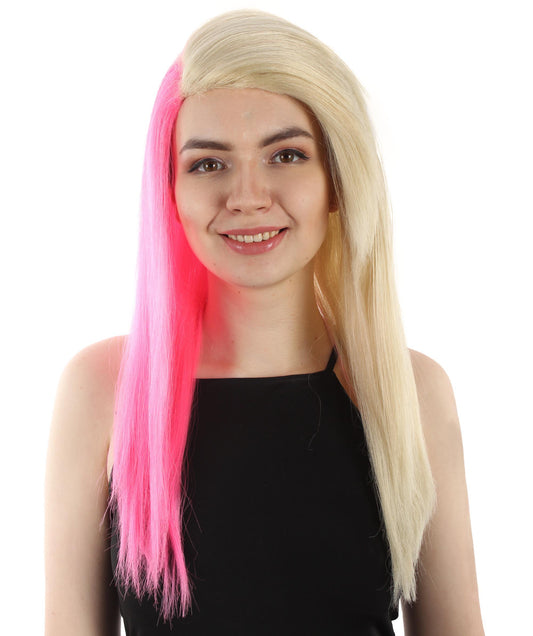 女性用ロングストレートサイドパートコスプレウィッグ ブロンドピンク H-5220_22 ファンシースタイル プレミアムハロウィンパーティーウィッグコレクション