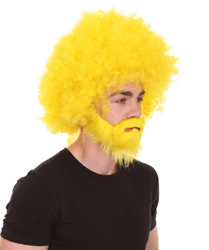 大人 男女兼用 80年代 画家風 アフロウィッグ 顎髭と口髭セット イエロー H-5129 シンプルでクラシックなセレブコスチューム プレミアムハロウィンウィッグ