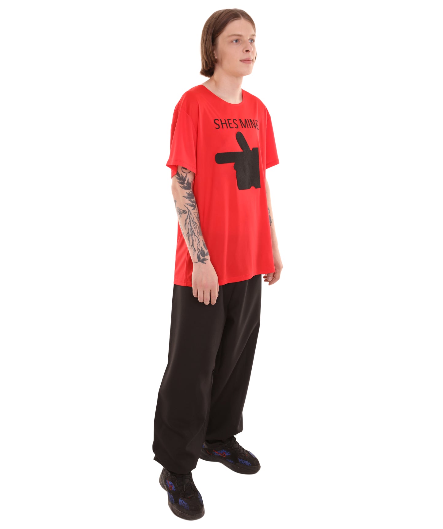 大人向け女性用 JCO-168_2 バレンタインデー レッド マッチング カップル "He's Mine" Tシャツ コスプレ コスチュームコレクション