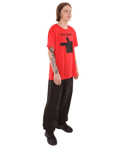 大人向け女性用 JCO-168_2 バレンタインデー レッド マッチング カップル "He's Mine" Tシャツ コスプレ コスチュームコレクション
