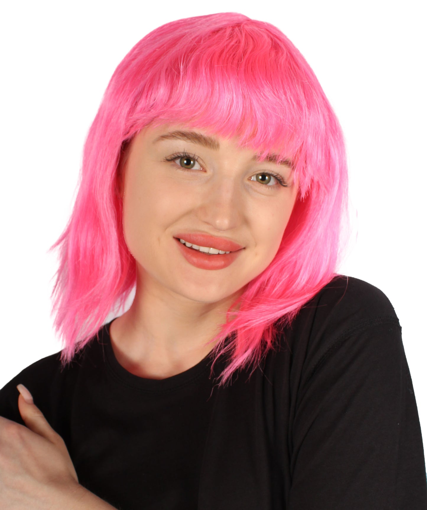 女性用 肩までの長さの前髪つき ウェービーコスプレウィッグ 濃いピンク H-5229_2 ファンシースタイル プレミアムハロウィンパーティーウィッグコレクション