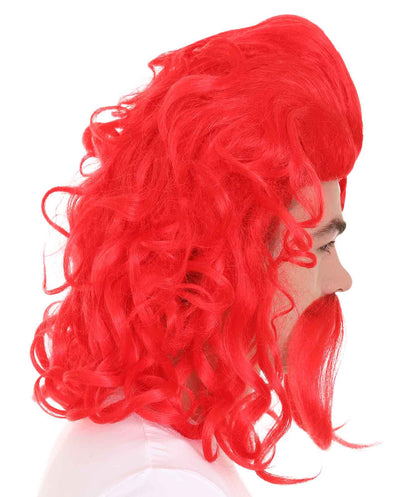 ハロウィンパーティプレミアムメンズ H-5561 トロールズ ロングレッドストレートハンドルバーヒゲウィッグ