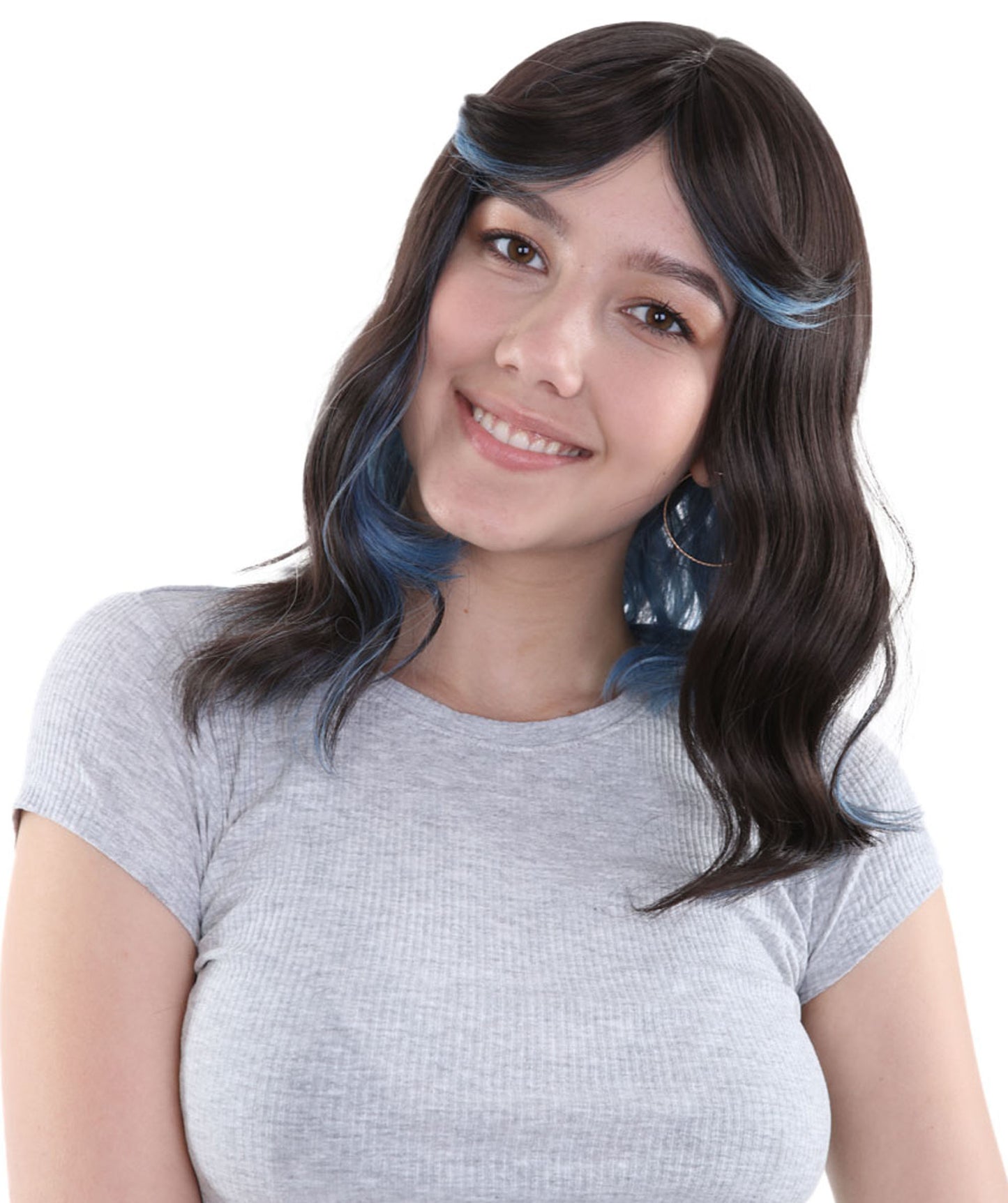 女性用ショルダーレングス ウェービーウィッグ ブラックティール H-5190 コスプレウィッグ プレミアム通気性キャップレスキャップ