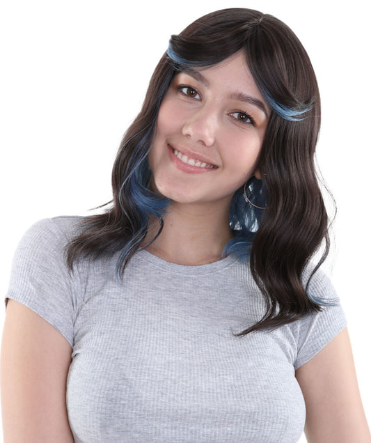 女性用ショルダーレングス ウェービーウィッグ ブラックティール H-5190 コスプレウィッグ プレミアム通気性キャップレスキャップ