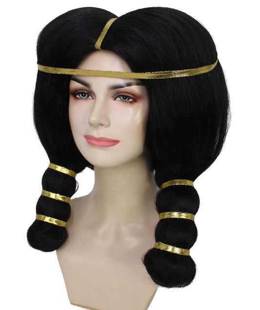 女性用 H-5867 古代エジプト ストレート ブラック ウィッグ ハロウィンに最適 難燃性合成繊維