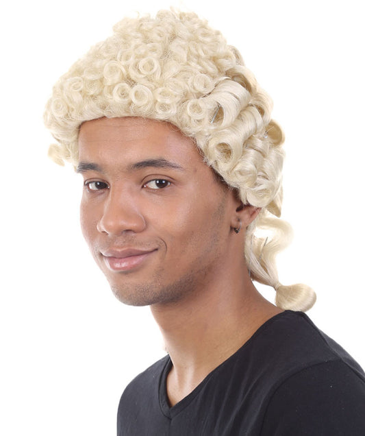 男性用コロニアル裁判官ブロンドウィッグ H-4341 プレミアム通気性キャップレスキャップ
