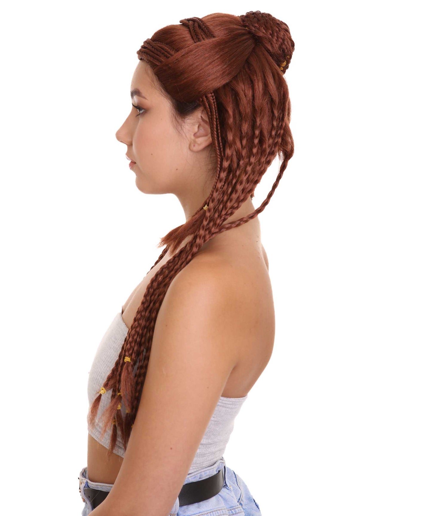 ハロウィンパーティ プレミアムレディース H-5227 ロングブラウン 編み込み コスプレウィッグ